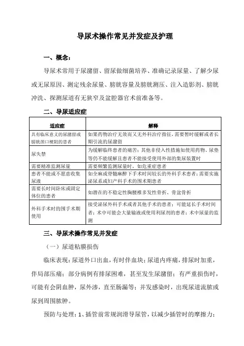 导尿术操作常见并发症及护理