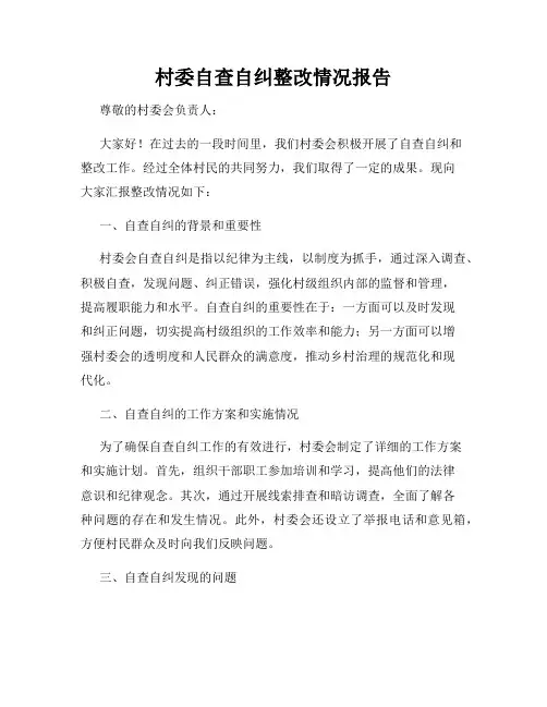 村委自查自纠整改情况报告