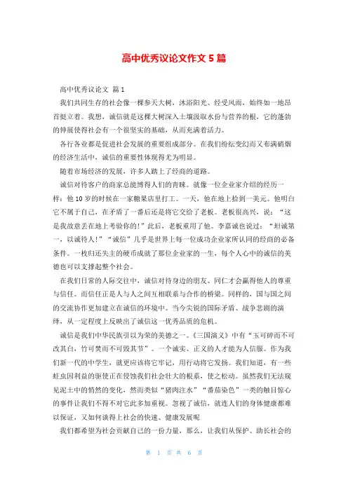 高中优秀议论文作文5篇