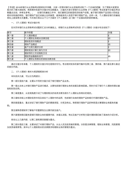 银行从业资格《个人理财》各章节分值及侧重点总结