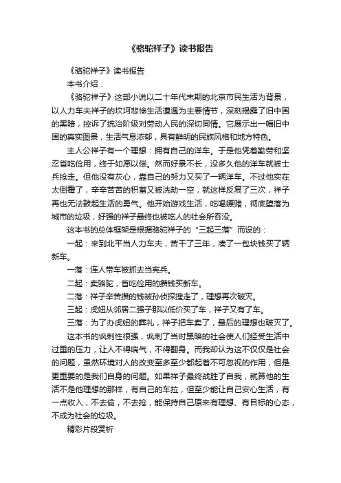 《骆驼祥子》读书报告