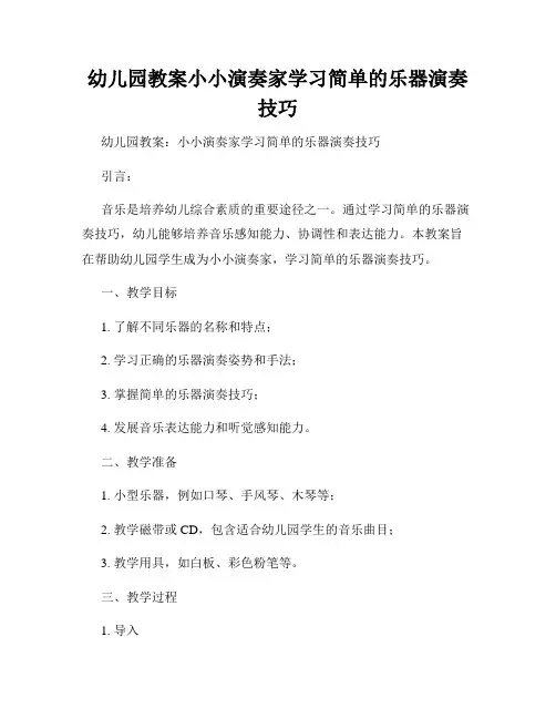 幼儿园教案小小演奏家学习简单的乐器演奏技巧