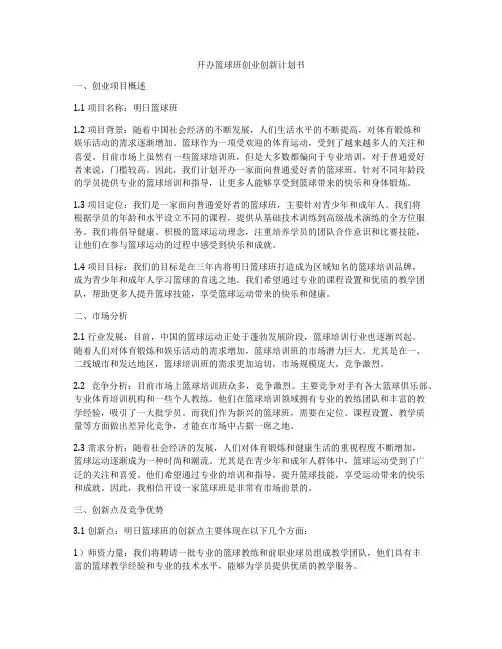 开办篮球班创业创新计划书