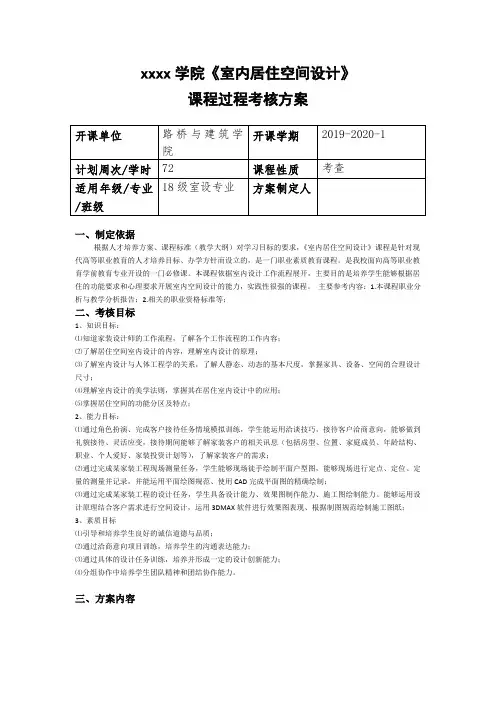 《室内居住空间设计》过程性考核方案