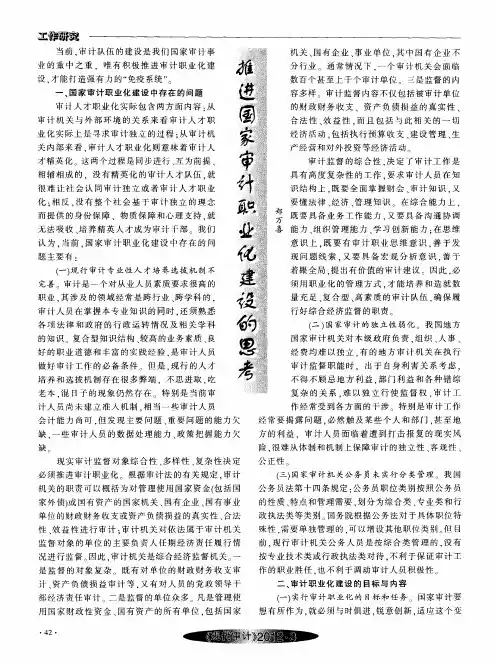 推进国家审计职业化建设的思考