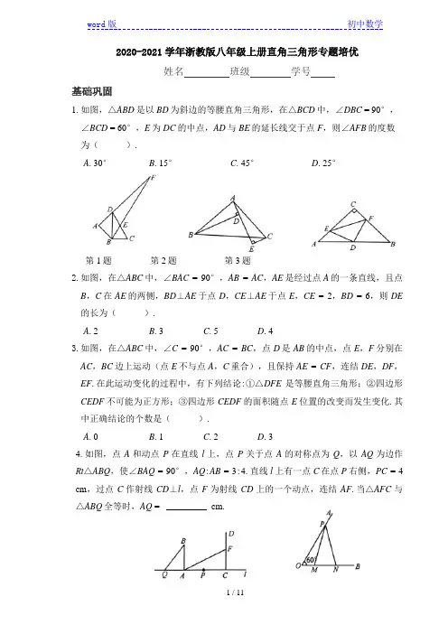 浙教版八年级上册 2.6 直角三角形专题培优(附答案)