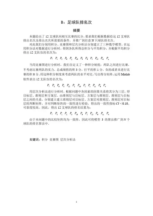 足球队排名