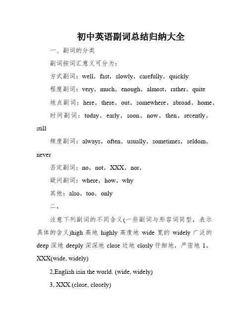 初中英语副词总结归纳大全