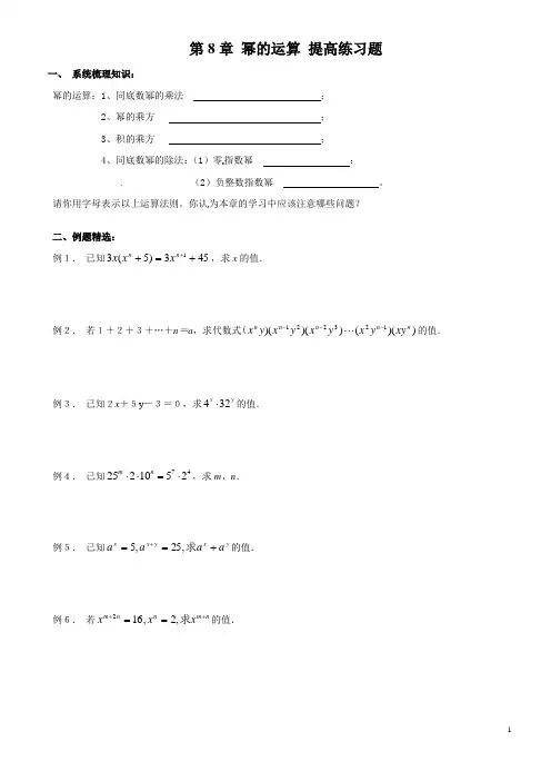(完整版)七年级幂的运算提高练习题