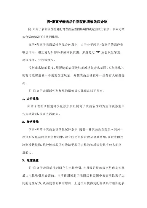 阴-阳离子表面活性剂复配增效效应介绍