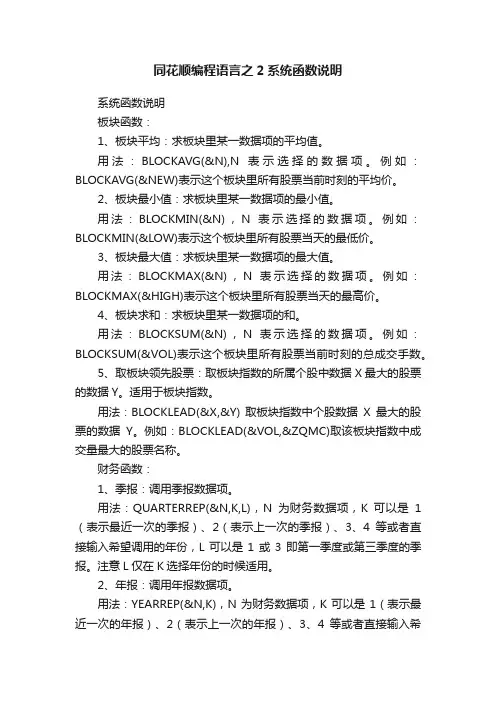 同花顺编程语言之2系统函数说明