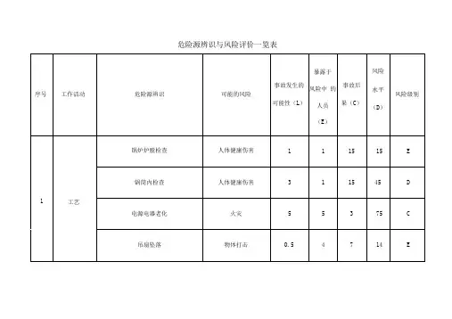 危险源辨识与风险评价一览表