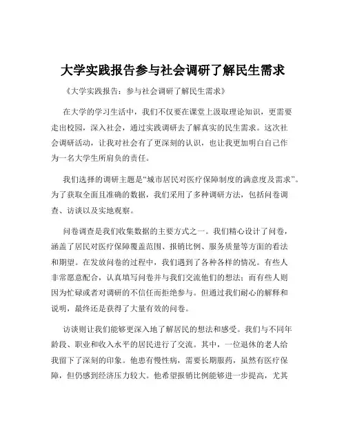 大学实践报告参与社会调研了解民生需求