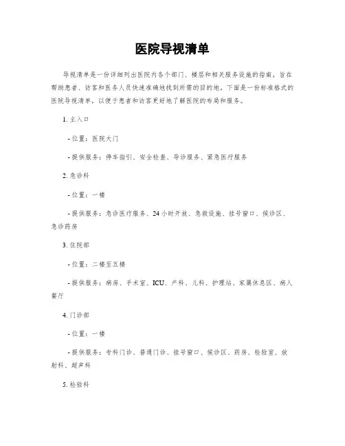 医院导视清单