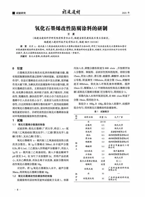 氧化石墨烯改性防腐涂料的研制