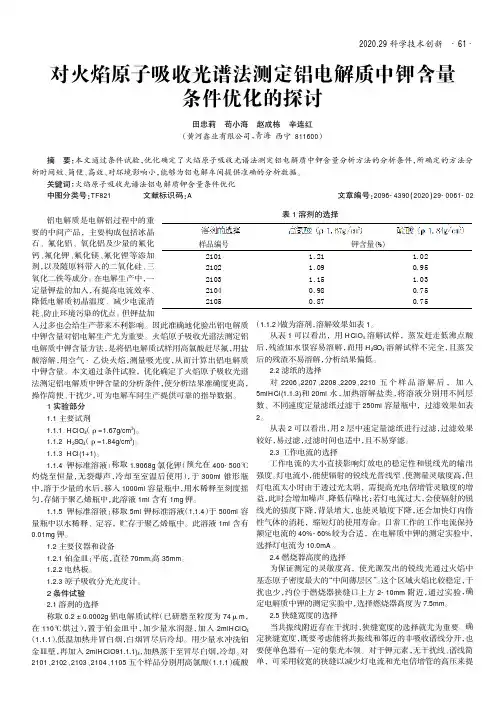 对火焰原子吸收光谱法测定铝电解质中钾含量条件优化的探讨