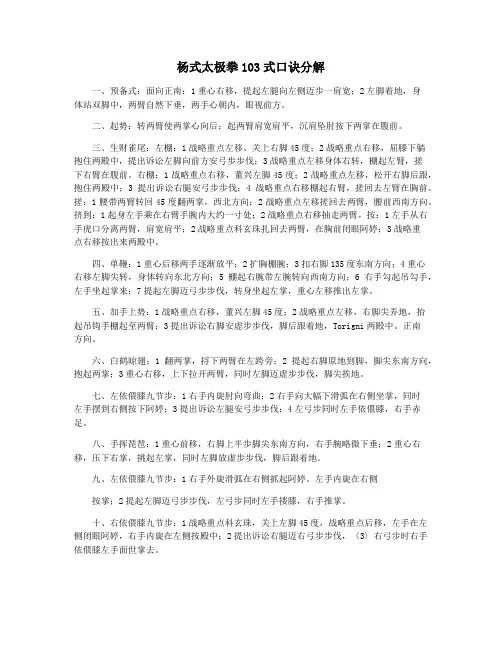 杨式太极拳103式口诀分解