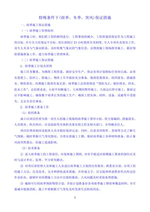 特殊条件下(雨季、冬季、突风)保证措施