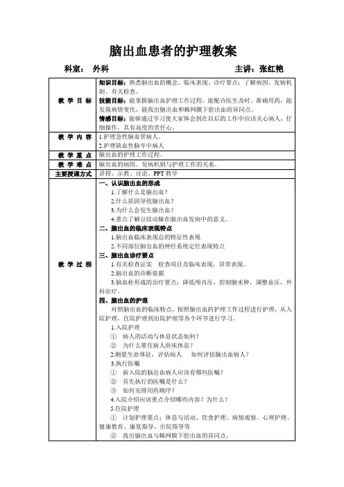 脑出血患者的护理教案 2
