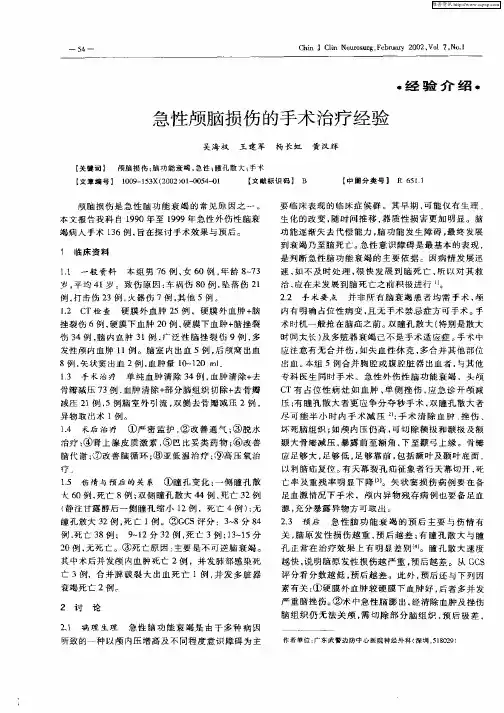 急性颅脑损伤的手术治疗经验