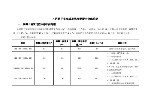 地下室底板及承台混凝土浇筑总结