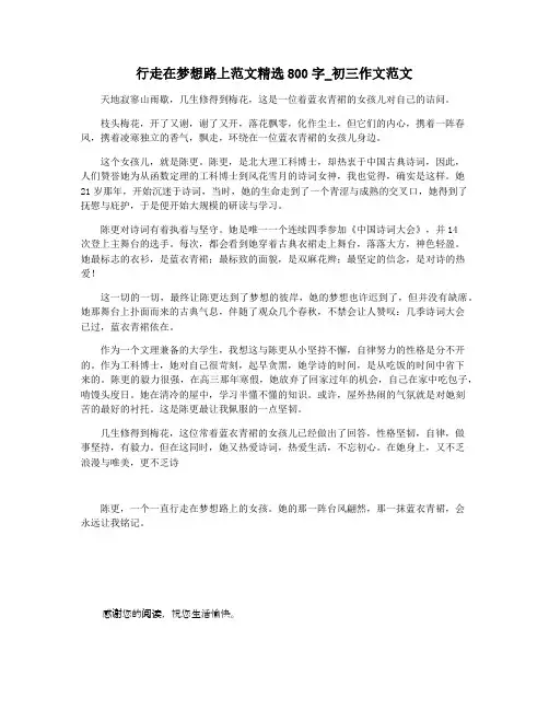 行走在梦想路上范文精选800字_初三作文范文