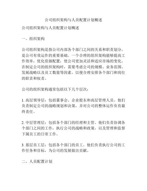 公司组织架构与人员配置计划概述