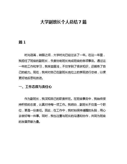 大学副班长个人总结7篇