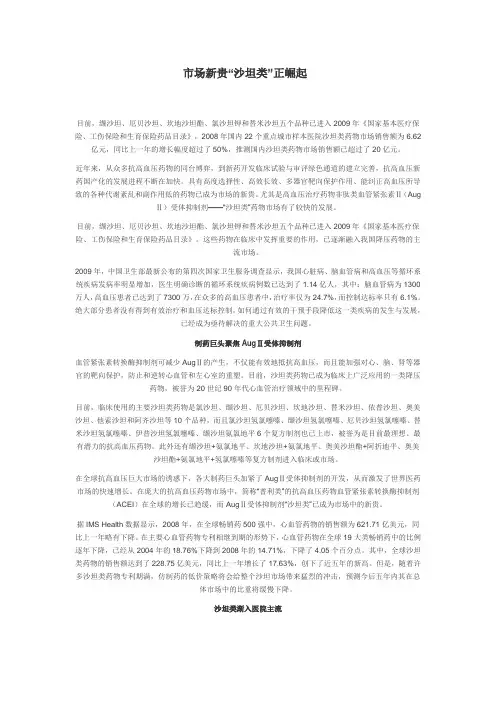 临床常用ARB市场情况