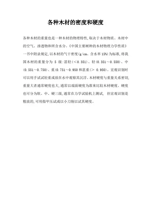 各种木材的密度和硬度
