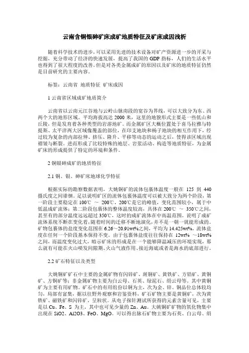 云南含铜银砷矿床成矿地质特征及矿床成因浅析