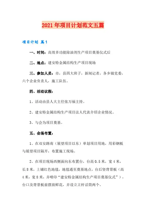 2021年项目计划范文五篇【word版】