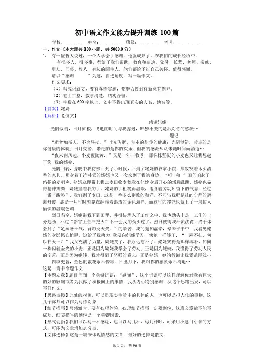 初中语文 作文能力提升训练100篇