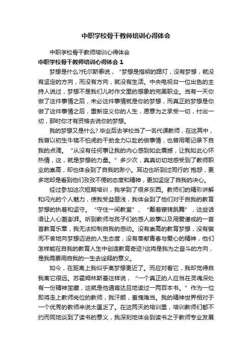 中职学校骨干教师培训心得体会