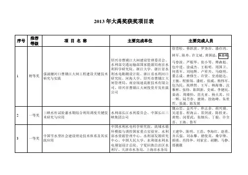 2013年大禹奖获奖项目表