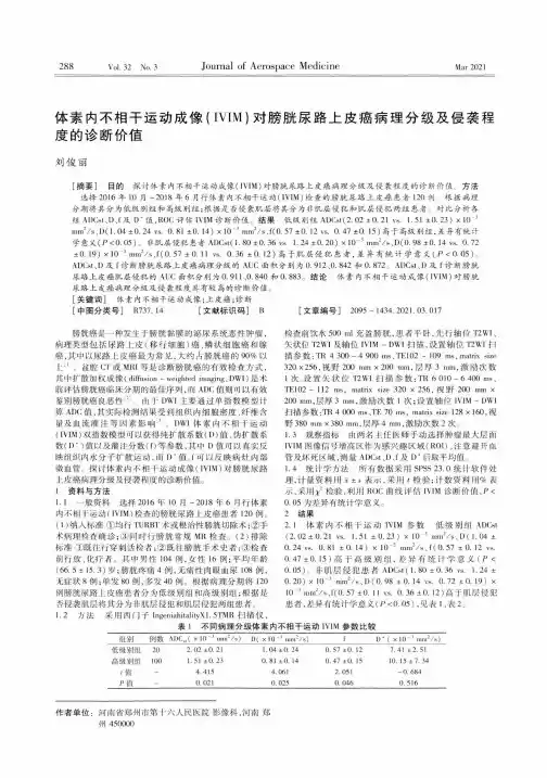 体素内不相干运动成像(IVIM)对膀胱尿路上皮癌病理分级及侵袭程度的诊断价值