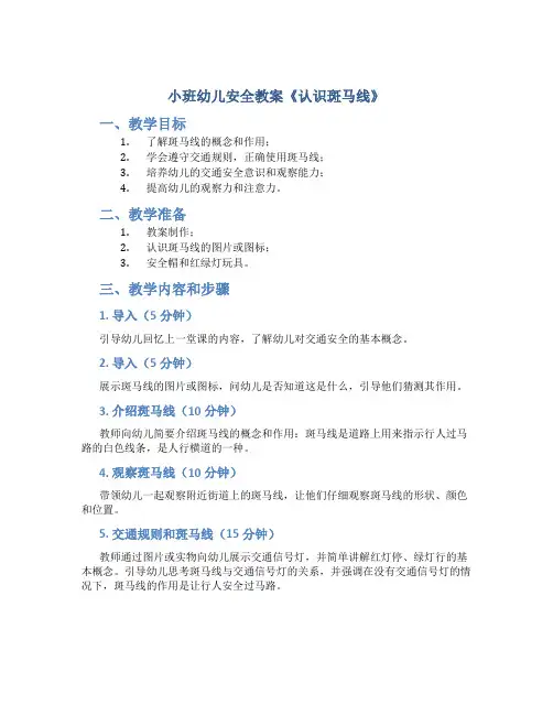 小班幼儿安全教案《认识斑马线》