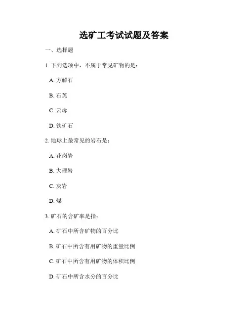 选矿工考试试题及答案