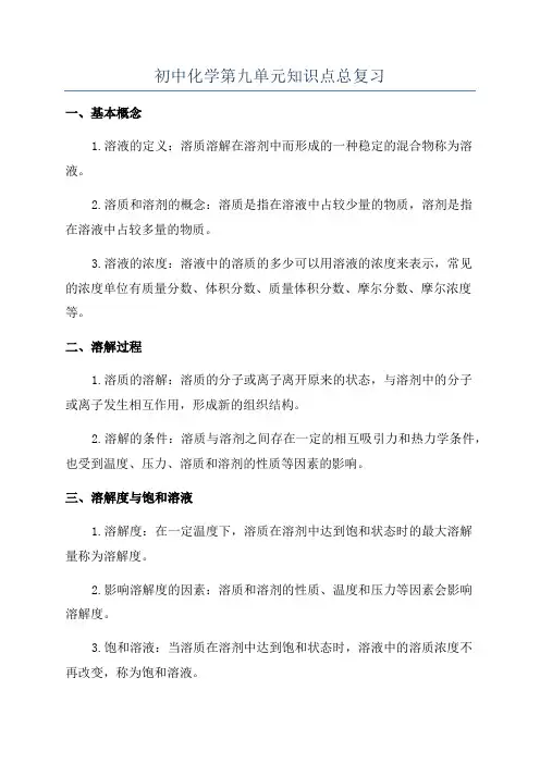 初中化学第九单元知识点总复习