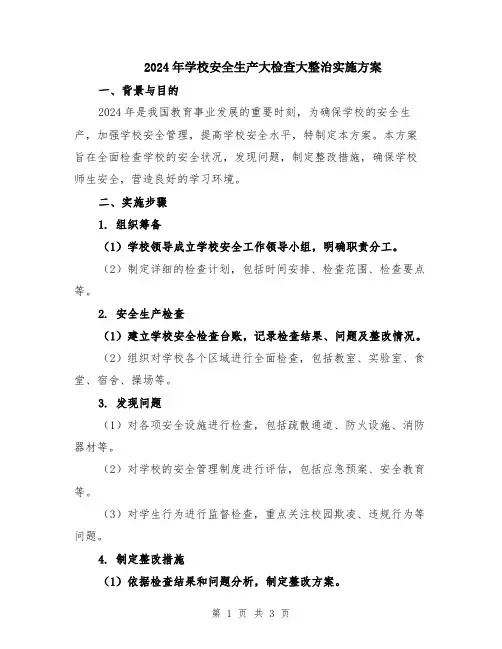 2024年学校安全生产大检查大整治实施方案