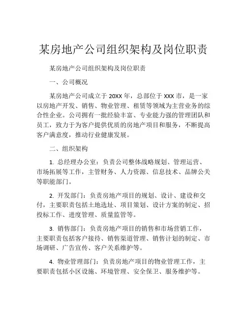 某房地产公司组织架构及岗位职责