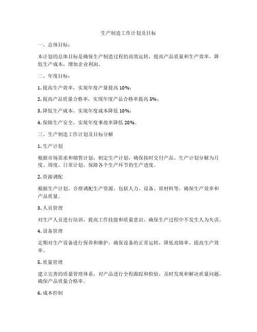 生产制造工作计划及目标