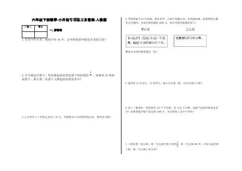 六年级下册数学-小升初专项练习及答案-V31-人教版