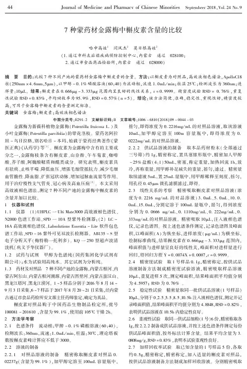 7种蒙药材金露梅中槲皮素含量的比较