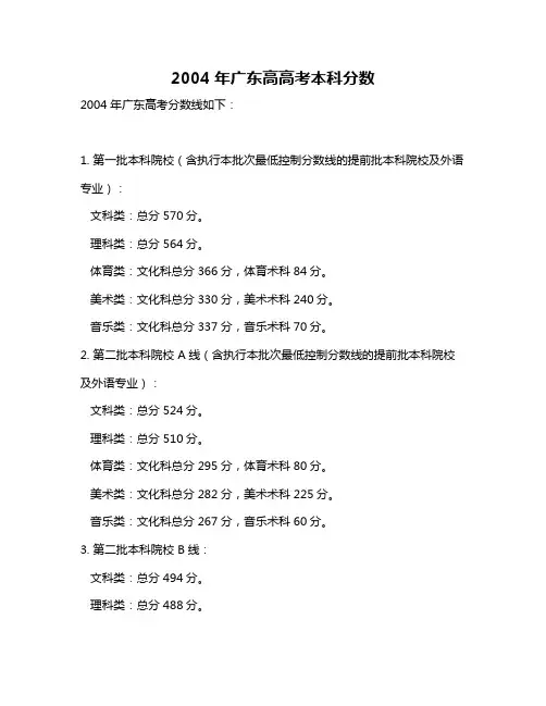 2004年广东高高考本科分数