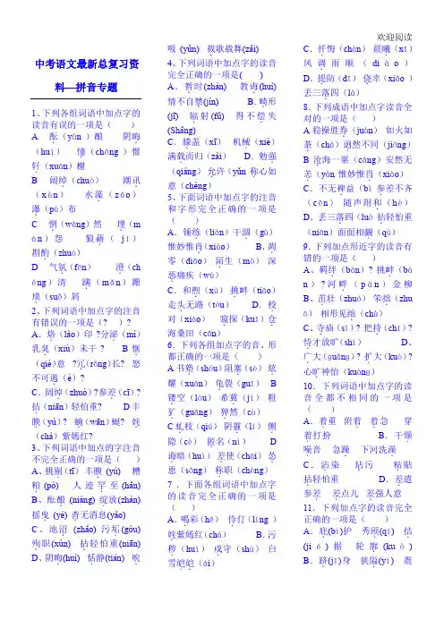 中考语文拼音专习题练习及答案
