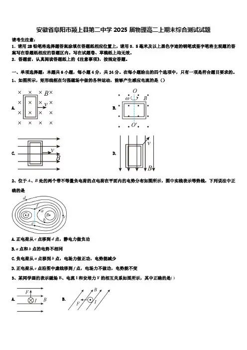 安徽省阜阳市颍上县第二中学2025届物理高二上期末综合测试试题含解析