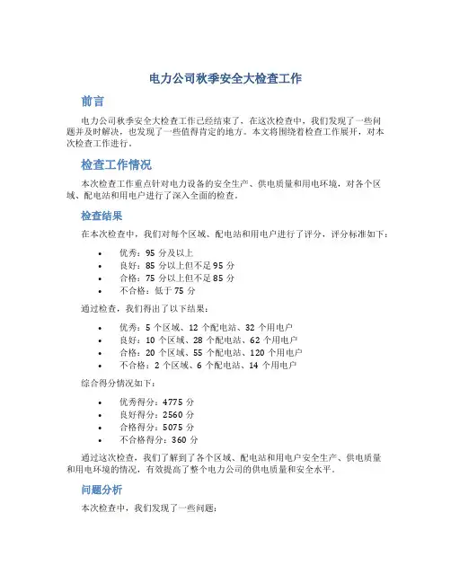 电力公司秋季安全大检查工作总结