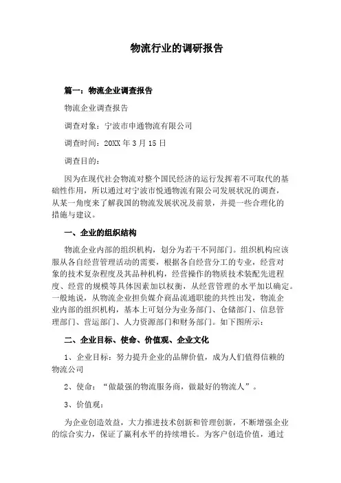 物流行业的调研报告