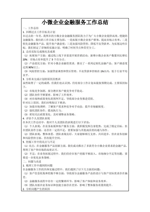 小微企业金融服务工作总结